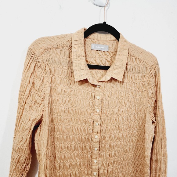 Everlane The Button Smock Top in Neutral Tan Button Front Stretch Womens Size 12 - Picture 4 of 15